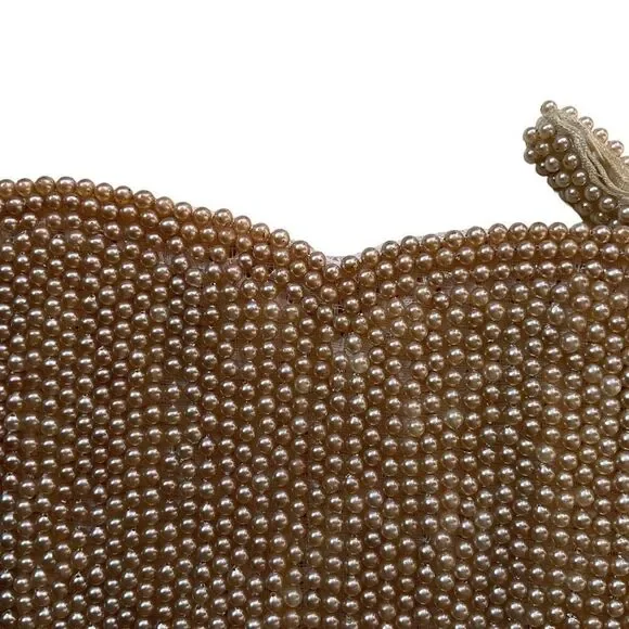 VINTAGE Beaded Finger Clutch Zippered Top Flower Design Champagne Color - Picture 3 of 9